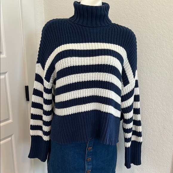 Madewell Blue and White Turtleneck Sweater Striped Design - Picture 3 of 11